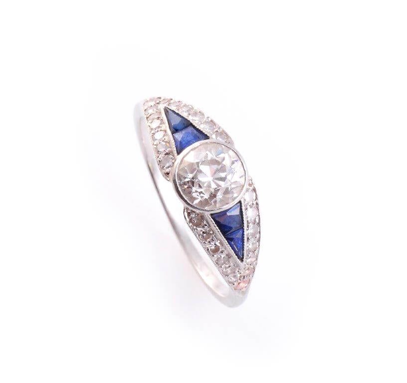 Art Deco Sapphire and Diamond Ring circa