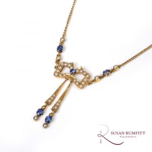 A Late Victorian Sapphire, Seed Pearl & Yellow Gold Necklace 1890-1900
