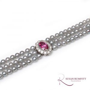 A Pink Sapphire, Diamond and Cultured Pearl Bracelet