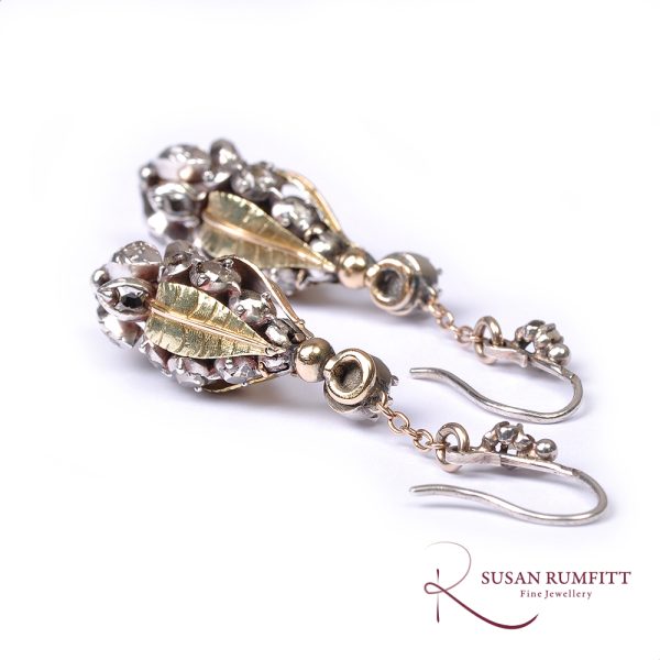 A Pair of Georgian Diamond, Gold and Silver Ear Pendants, circa 1800