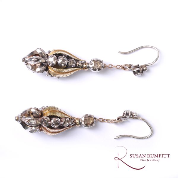 A Pair of Georgian Diamond, Gold and Silver Ear Pendants, circa 1800
