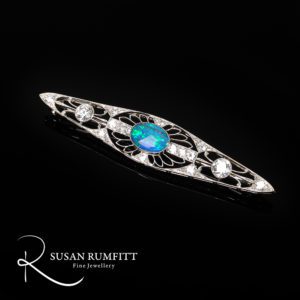 Edwardian Opal and Diamond Brooch in Platinum