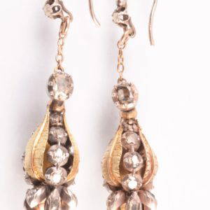 SRMA900110 C A Pair of Georgian Diamond, Silver and Gold Ear Pendants