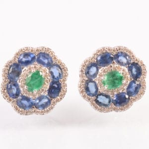 SRNA11 A A Pair of Sapphire, Diamond & Emerald Earrings in 18ct Gold