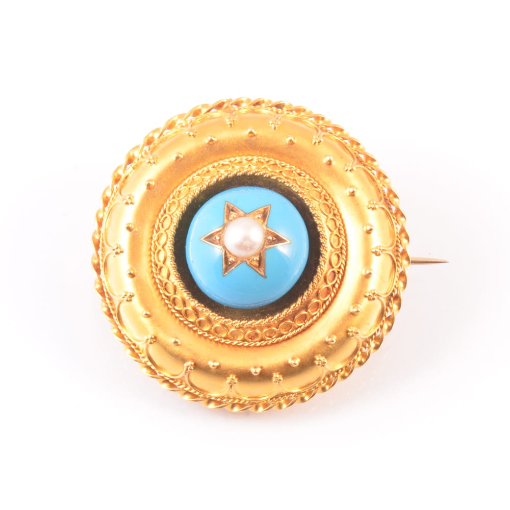 Victorian Gold Turquoise and Pearl brooch