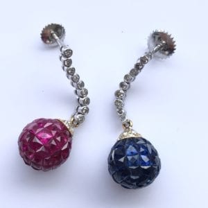 SRMA900-202-B A Pair of Ruby Sapphire and Diamond Ear Pendants