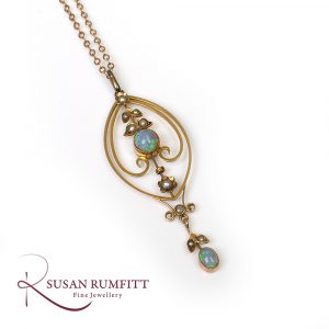 Nouveau Opal, Gold and Seed Pearl Pendant