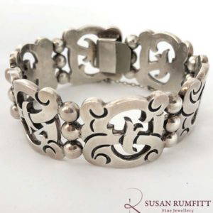 Vintage Mexican Silver Bracelet with Six Scroll Design Links