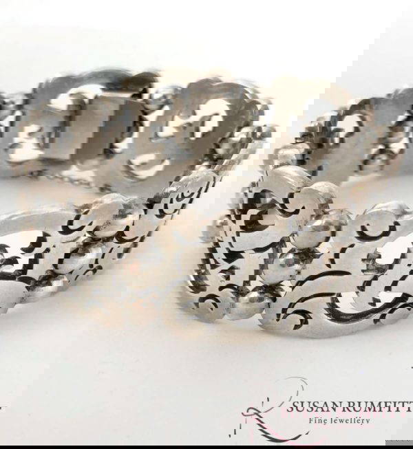 Vintage Mexican Silver Bracelet with Six Scroll Design Links