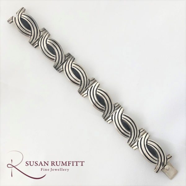 Mexican Silver Bracelet of 6 Geometric Panels