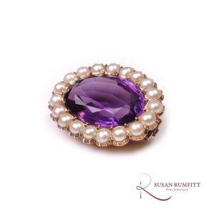 A Victorian Amethyst, Pearl and Gold Brooch, circa 1880