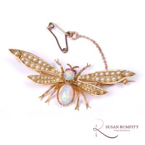 A Victorian Insect Brooch with Opals, Rubies and Pearls
