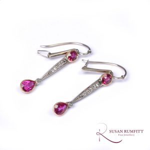 A Pair of Art Deco Ruby and Diamond Pendant Earrings