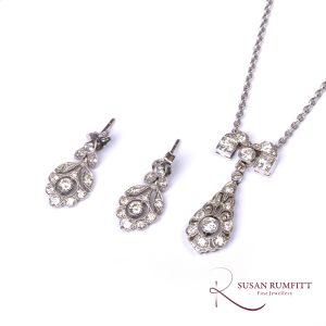 A set of Art Deco Style Diamond Necklace and pendant drop Earrings