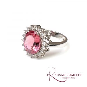 Tourmaline and Diamond Halo Ring in White Gold