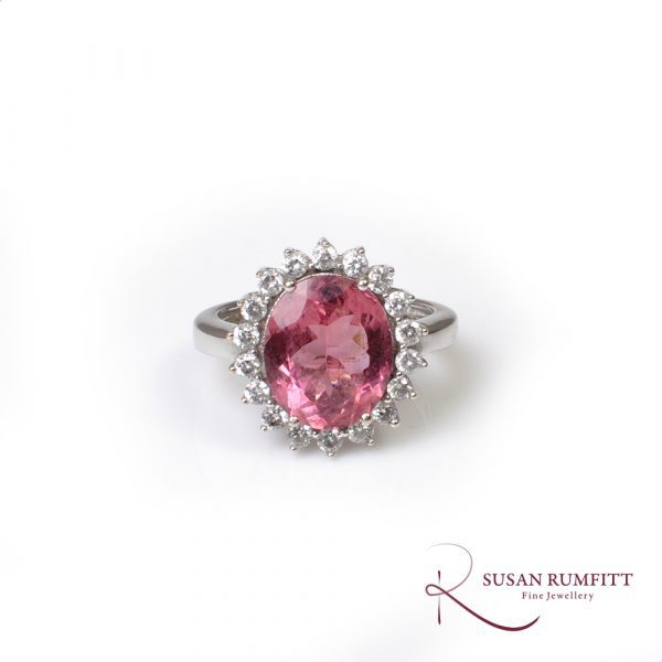 Tourmaline and Diamond Halo Ring in White Gold