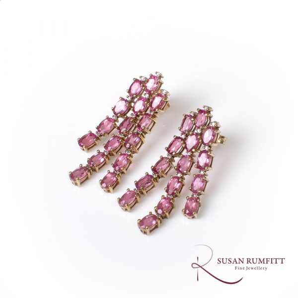 NE216aa-Pair of Tourmaline and Diamond Pendant Earrings