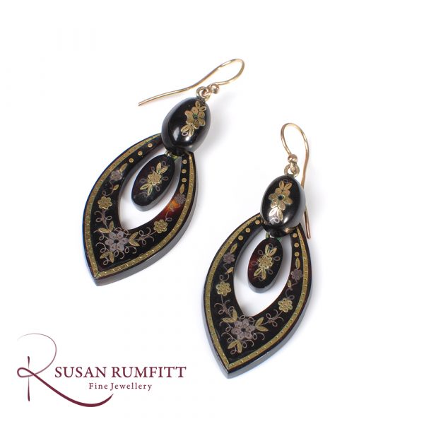A Pair of Victorian Pique Pendant Drop Earrings