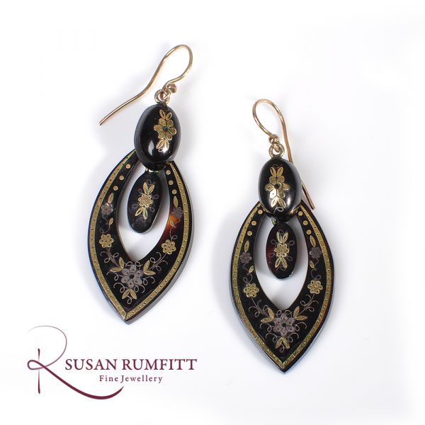 A Pair of Victorian Pique Pendant Drop Earrings
