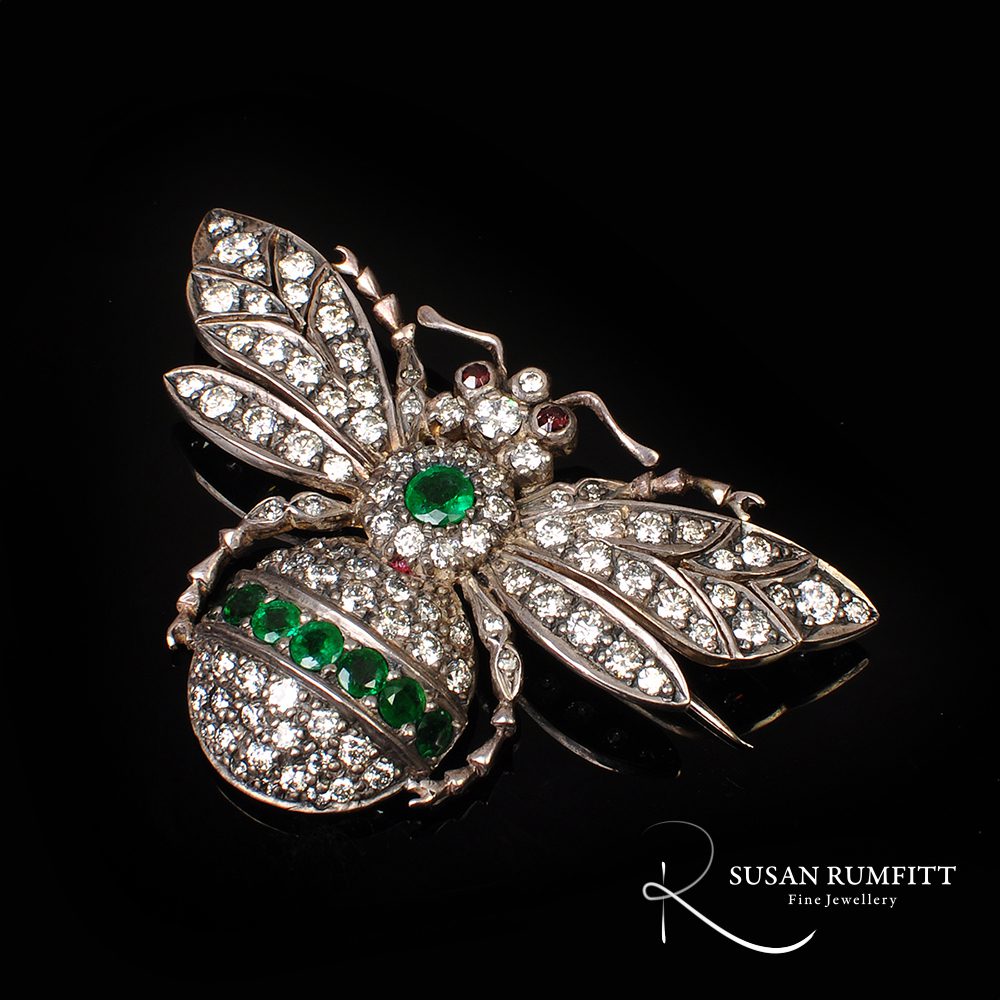 A Victorian Style Emerald and Diamond Bee Brooch