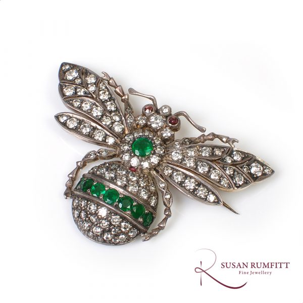 A Victorian Style Emerald and Diamond Bee Brooch