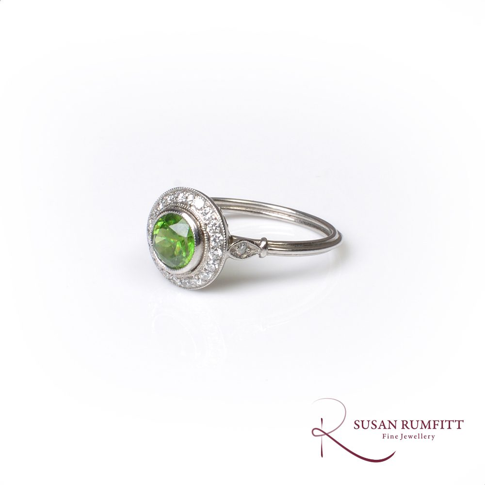 An Edwardian Style Demantoid Garnet and Diamond Target Ring