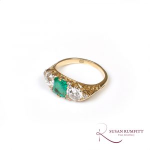 A Columbian Emerald and Diamond Three Stone Ring, circa 1890