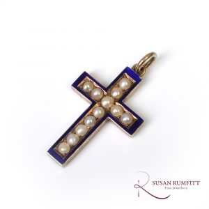 Victorian half Pearl and Enamel Cross