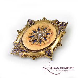 Victorian Seed Pearl and Enamel Brooch