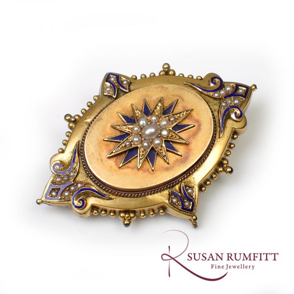 Victorian Seed Pearl and Enamel Brooch