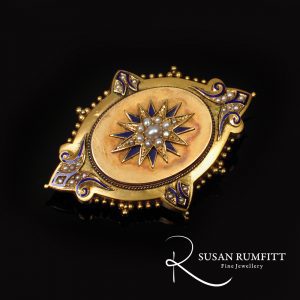Victorian Seed Pearl and Enamel Brooch