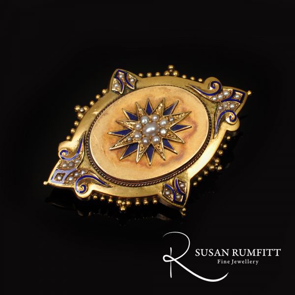 Victorian Seed Pearl and Enamel Brooch