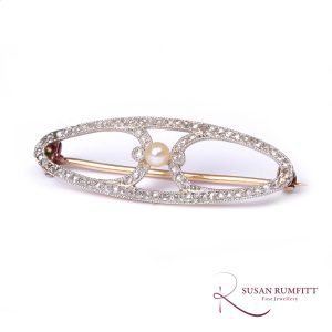 A Edwardian Diamond and Pearl Brooch