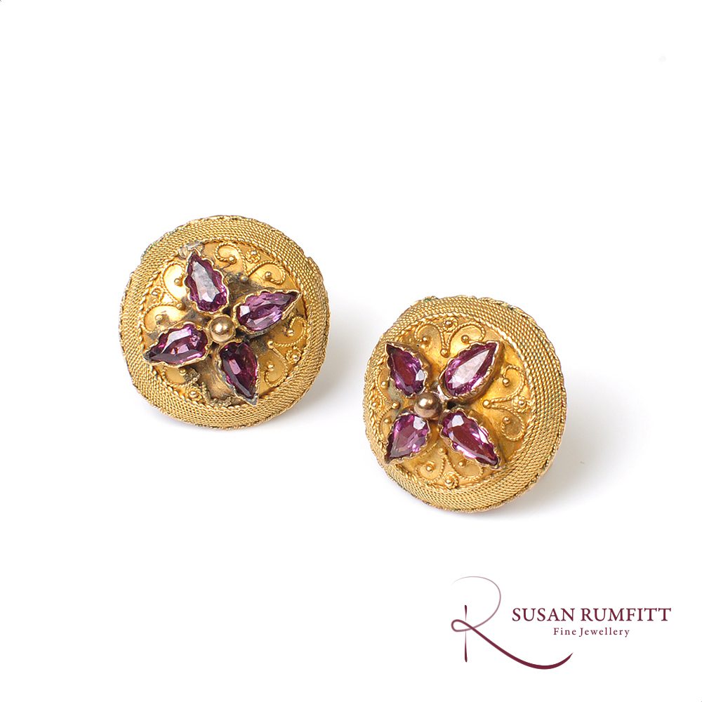 A Pair of Victorian Garnet and Gold Earrings