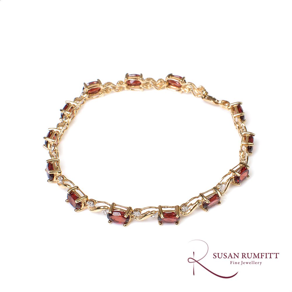 Garnet and Diamond Gold Line Bracelet