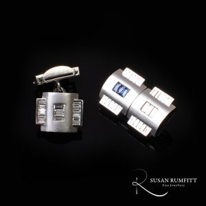 A Sophia D. Pair of Art Deco Style Sapphire and Diamond Cufflinks