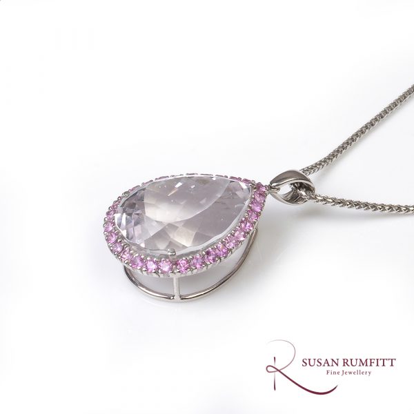 A Kunzite, Pink Sapphire and White Gold Pendant