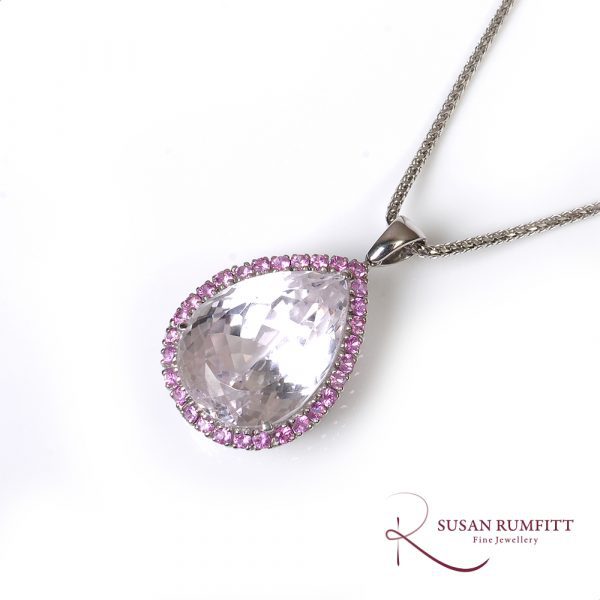 A Kunzite, Pink Sapphire and White Gold Pendant