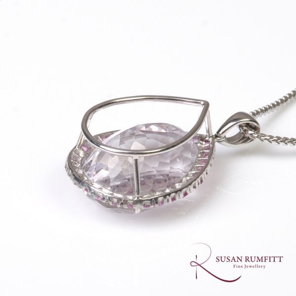 A Kunzite, Pink Sapphire and White Gold Pendant