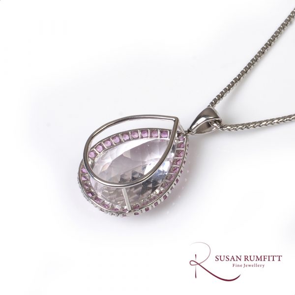 A Kunzite, Pink Sapphire and White Gold Pendant