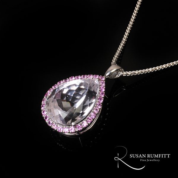 A Kunzite, Pink Sapphire and White Gold Pendant