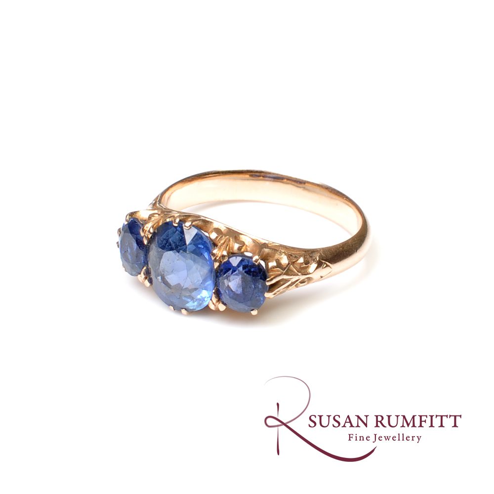A Victorian three stone sapphire ring antique and unique ring