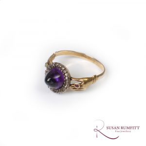 NE078-Antique Amethyst Sugar Loaf and Diamond Fede Ring