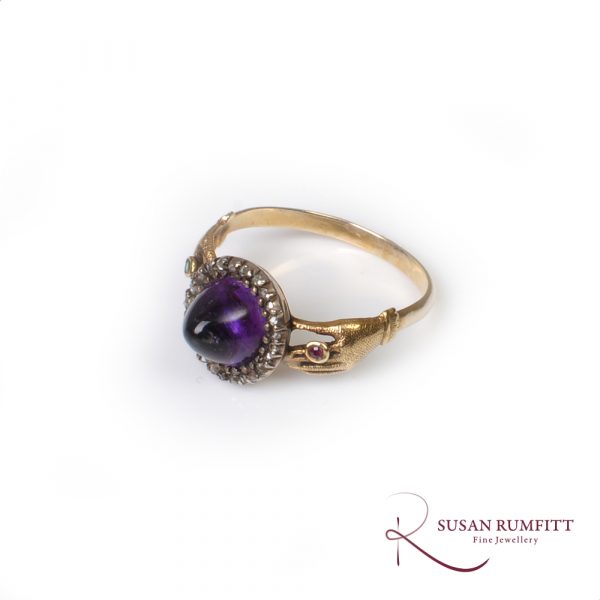 NE078-Antique Amethyst Sugar Loaf and Diamond Fede Ring