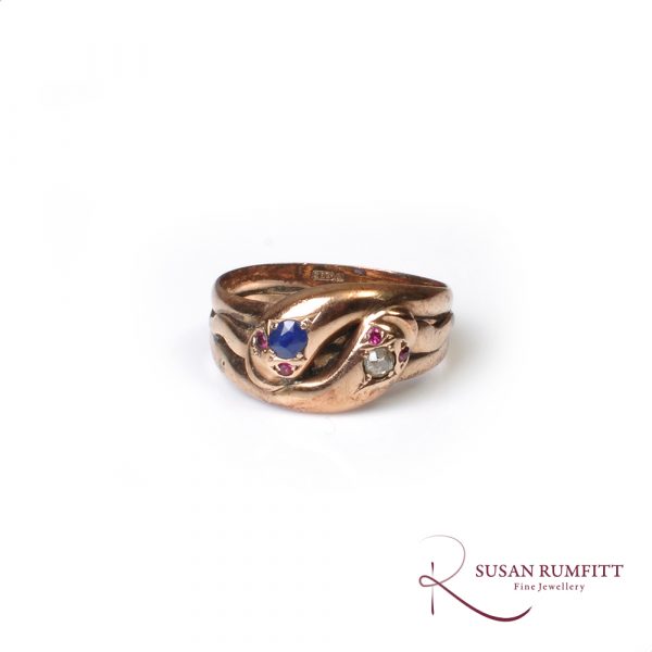 Antique Diamond, Sapphire and Ruby Serpent Head Ring