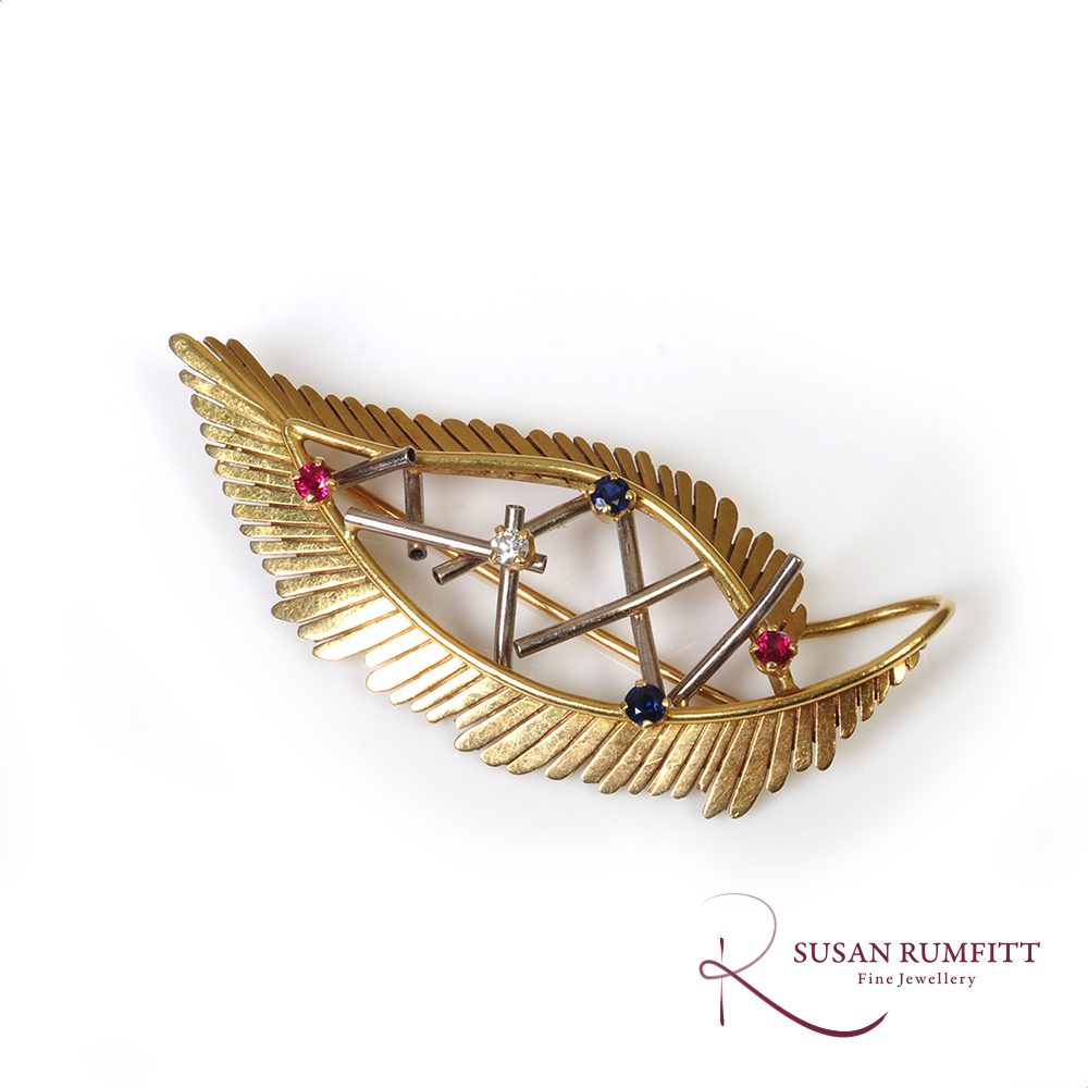 A Diamond, Ruby and Sapphire Leaf Brooch, 1960s