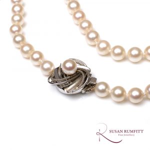 Opera Length Cultured Pearl Necklace with Pearl Set White Gold Clasp