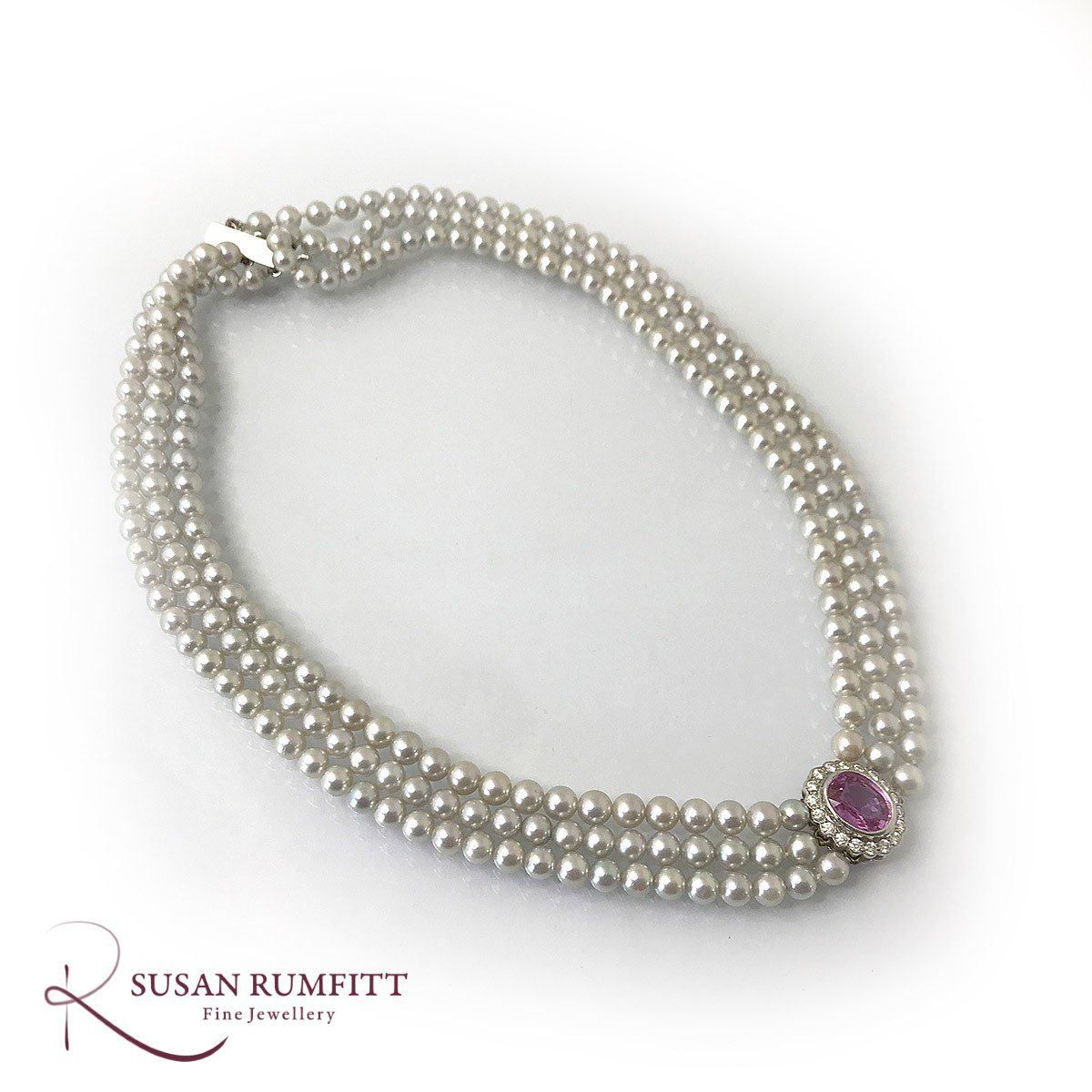 SRM900-36 A Pink Sapphire, Diamond and Cultured Pearl Necklace Jewellery Boxes