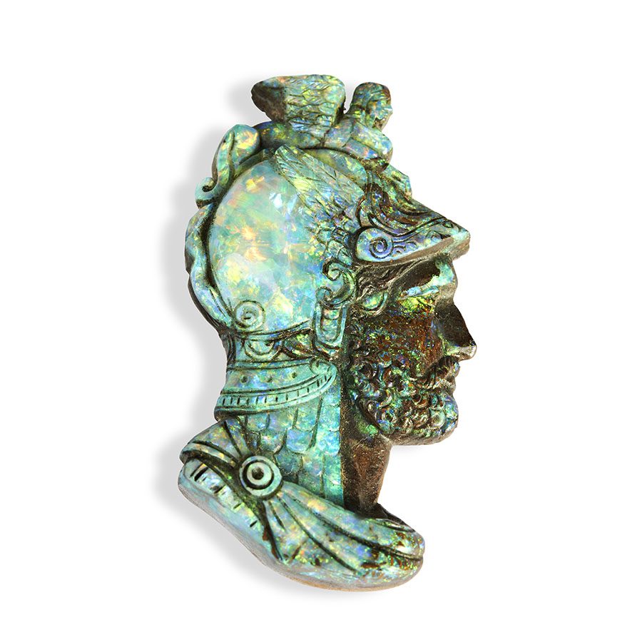 carved black opal Warriors Head