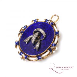 Victorian Blue Enamel and Diamond Locket with Miniature